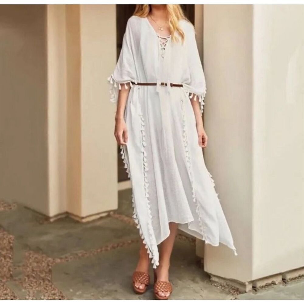 Walter Baker Acapulco Kaftan Ivory One Size Cotton Blend Nwt